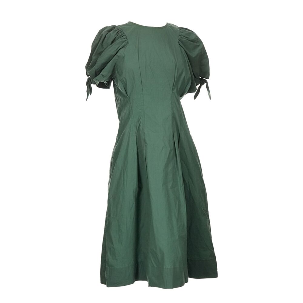 Sea NY NWT Clover Green Cotton Poplin Puff Sleeve Midi Dress Tie Cuff Sz 8